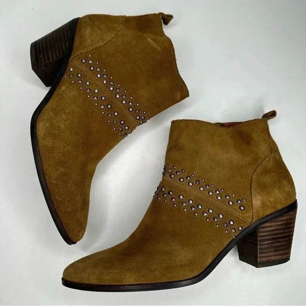 Lucky Brand Tapenade Suede Latinia  Studded Ankle Booties Size 6.5